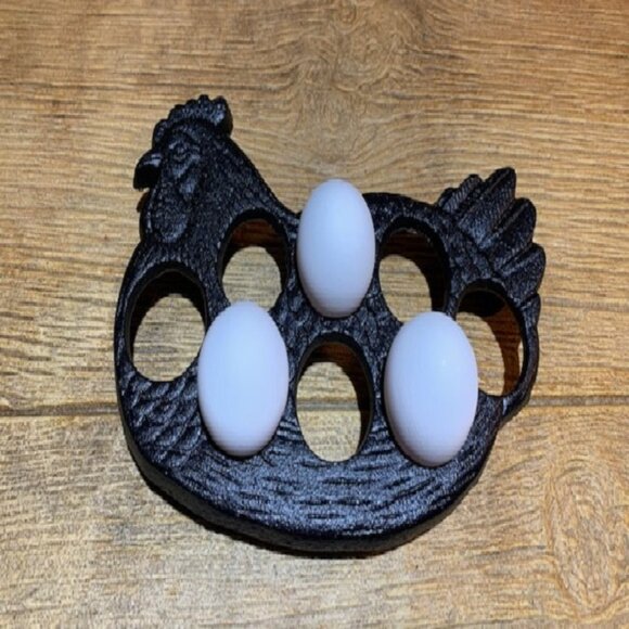 Black Cast Iron Chicken Egg Holder 0731B - Picture 4 of 14